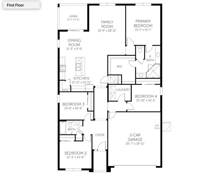 2D floor plan layout of this home in Brystol North at Wylder, Port St. Lucie, FL (Image 3).