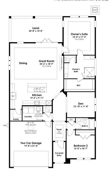 2D floor plan layout for the Laredo by Kolter Homes in NatureWalk at Watersound Origins, Inlet Beach, FL (Image 4).