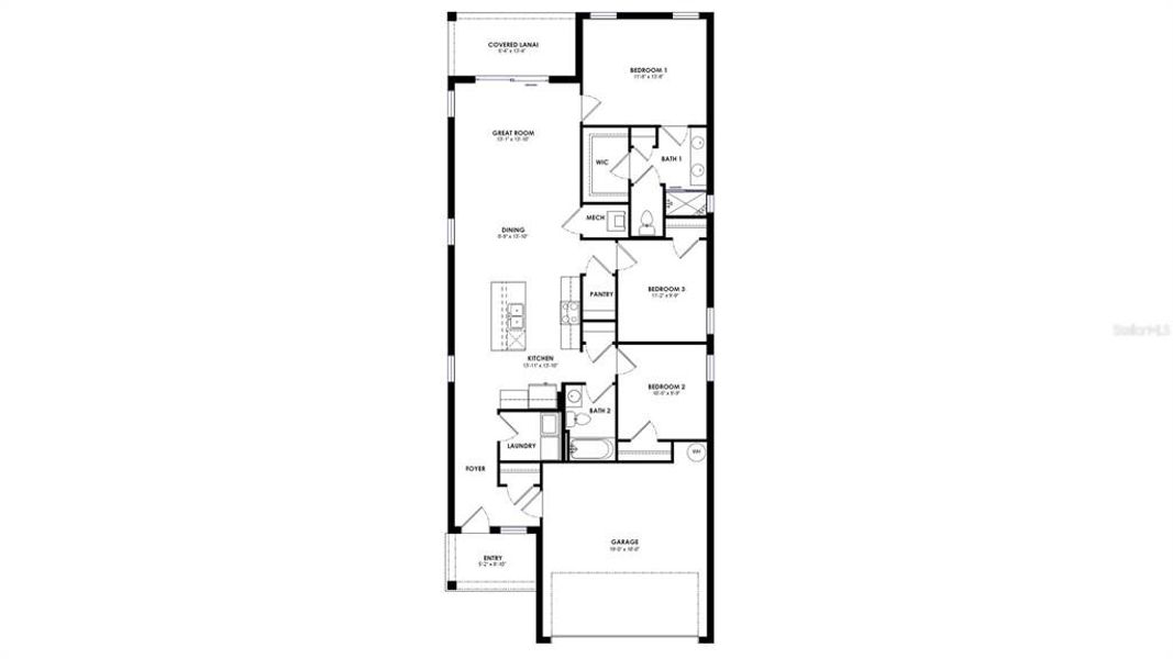 2D floor plan layout of this home in Twisted Oaks, Wildwood, FL (Image 2).