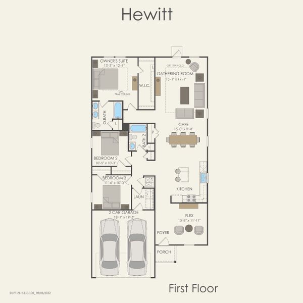 2D floor plan layout for the Hewitt by Centex in Vantage, San Marcos, TX (Image 3).