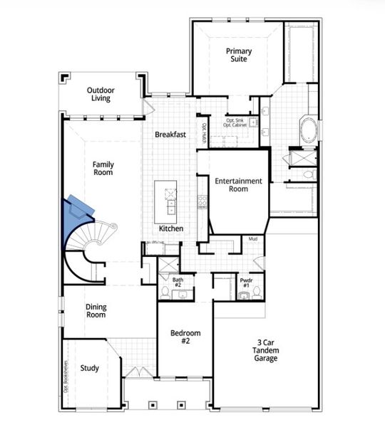 2D floor plan layout for the 223 by Highland Homes in Furst Ranch, Flower Mound, TX (Image 27).