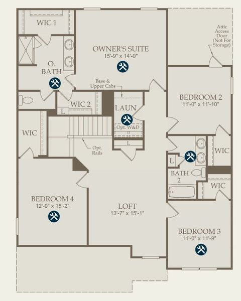 2D floor plan layout for the Continental by Pulte Homes in Elmbrook, Matthews, NC (Image 5).