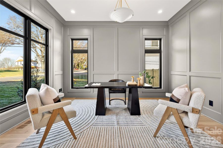 Office or Library. Bright and inviting. Library paneling provides beautiful aesthetics of the room.