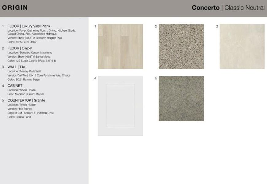 1207 Mattinson Rae Court design selections. Home is currently under construction and selections are subject to change.