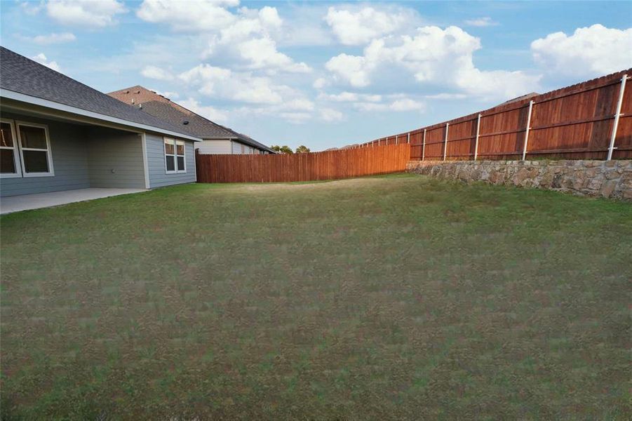 Large 6 ft privacy fenced backyard - All Home and community information, including pricing, included features, terms, availability and amenities, are subject to change at any time without notice or obligation. All Drawings, pictures, photographs, video, square footages, floor plans, elevations, features, colors and sizes are approximate for illustration purposes only and will vary from the homes as built.