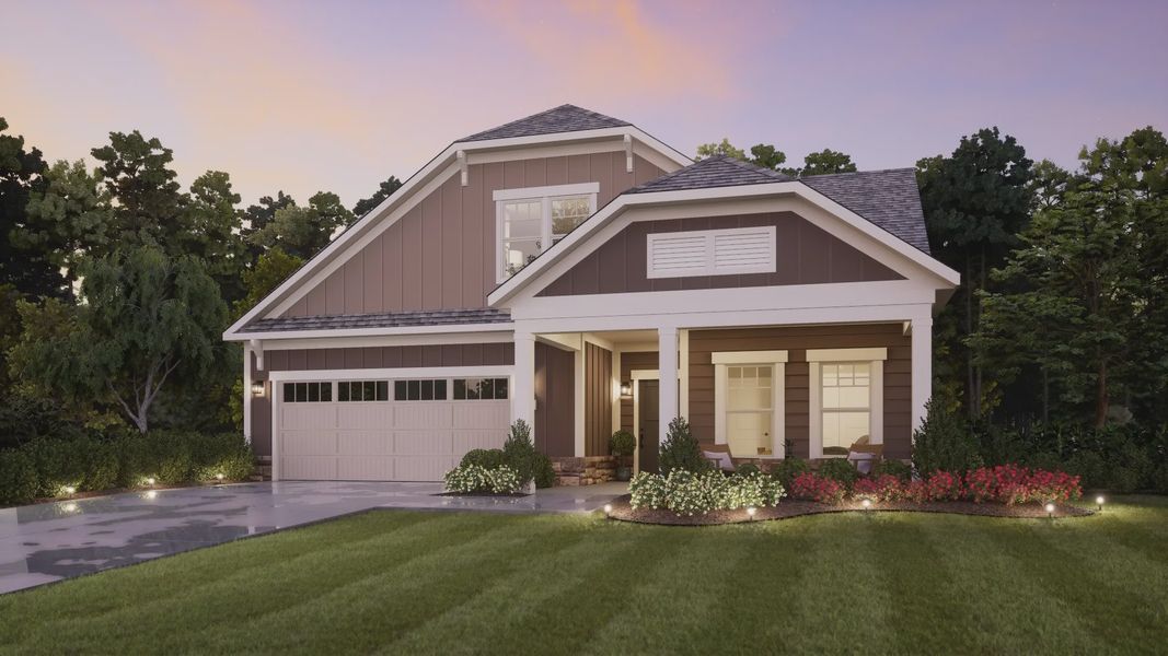 Representative exterior photo of a completed home built from the Portico by Epcon Communities in The Courtyards at Oak Grove, Durham, NC (Image 23). Representative exterior photo of a completed home built from the Portico by Epcon Communities in The Courtyards at Oak Grove, Durham, NC (Image 23).