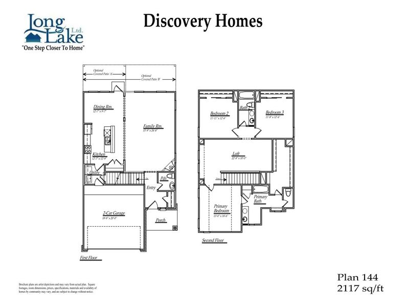 2D floor plan layout for the 144 by Long Lake Ltd. in Brentwood Farms, Rosenberg, TX (Image 3).