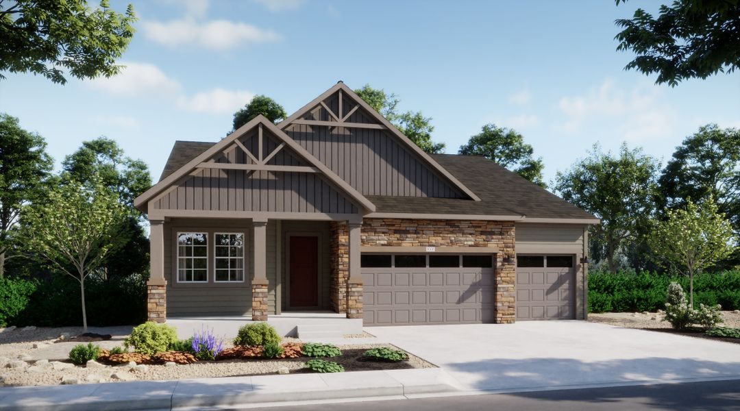 Representative exterior photo of a completed home built from the 5002 by Risewell Homes in Mead Crossing, Mead, CO (Image 3). Representative exterior photo of a completed home built from the 5002 by Risewell Homes in Mead Crossing, Mead, CO (Image 3).