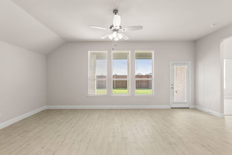 Representative exterior photo of a completed home built from the Cambridge by Impression Homes in Timberbrook, Justin, TX (Image 13). Representative exterior photo of a completed home built from the Cambridge by Impression Homes in Timberbrook, Justin, TX (Image 13).