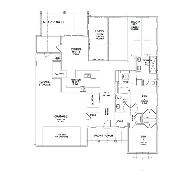 2D floor plan layout for the Carraway by Zeal Home Builders in Oak Water Ranch, Granbury, TX (Image 3). 2D floor plan layout for the Carraway by Zeal Home Builders in Oak Water Ranch, Granbury, TX (Image 3).