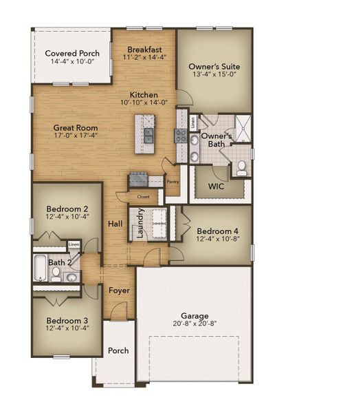 2D floor plan layout for the The Redbud by Chesapeake Homes in Heritage Park at Longs, Longs, SC (Image 4).