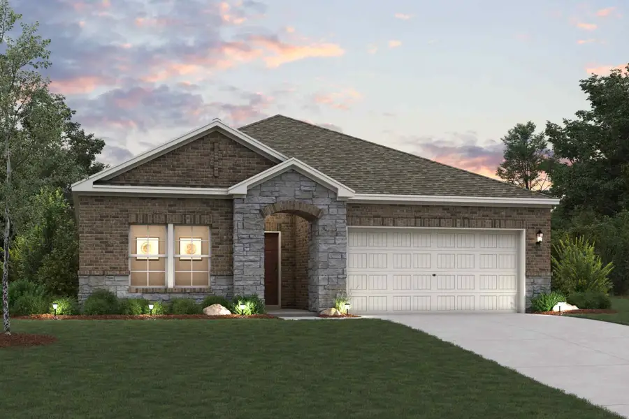 Front exterior of a new home in MiraVerde, Crowley, TX, highlighting curb appeal (Image 1). Front exterior of a new home in MiraVerde, Crowley, TX, highlighting curb appeal (Image 1).