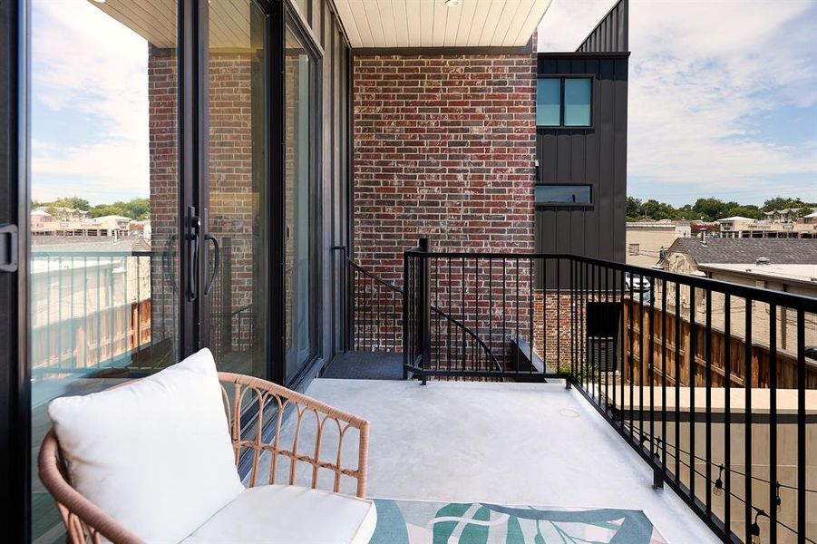 Spiral staircase connects the lower patio for simple and quick second floor and kitchen access