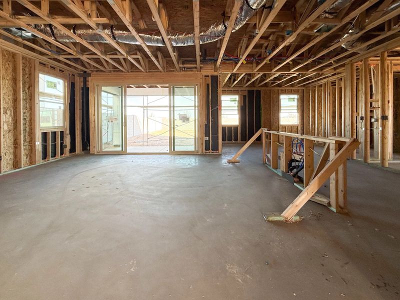 Great room, kitchen and dining