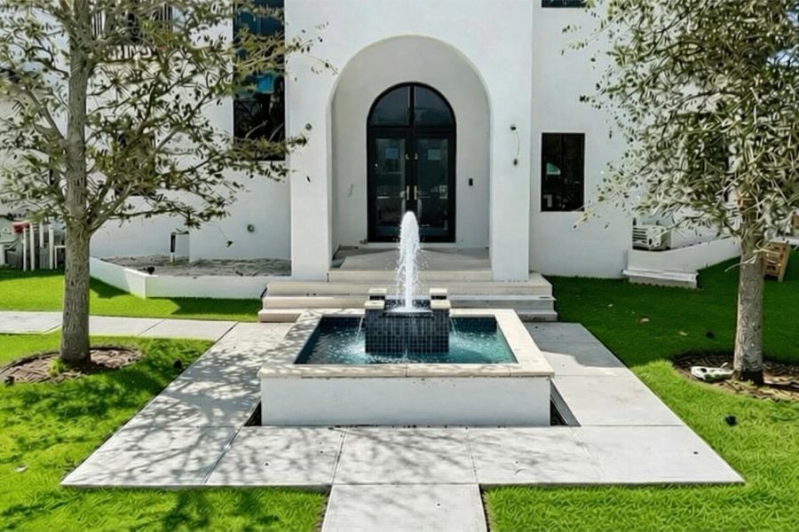 AI enhanced - grass & fountain water AI enhanced - grass & fountain water