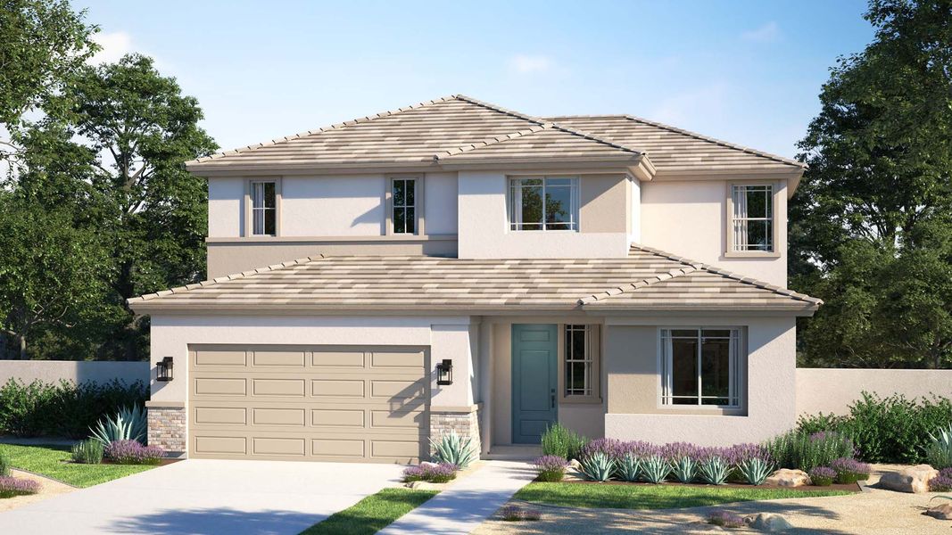 Representative exterior photo of a completed home built from the Citrus by Landsea Homes in El Cidro, Goodyear, AZ (Image 2). Representative exterior photo of a completed home built from the Citrus by Landsea Homes in El Cidro, Goodyear, AZ (Image 2).