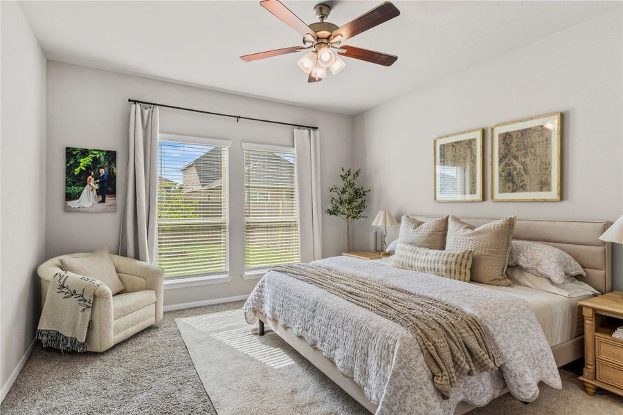 Plush carpeting and large windows create a peaceful and inviting retreat. Plush carpeting and large windows create a peaceful and inviting retreat.