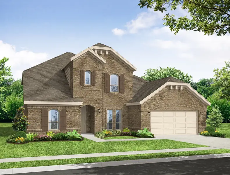Representative exterior photo of a completed home built from the Thornbury by Impression Homes in Still Water Lake Estates, Godley, TX (Image 6). Representative exterior photo of a completed home built from the Thornbury by Impression Homes in Still Water Lake Estates, Godley, TX (Image 6).