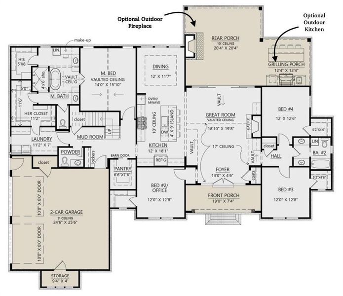 2D floor plan layout of this home in Oak Water Ranch, Granbury, TX (Image 3).