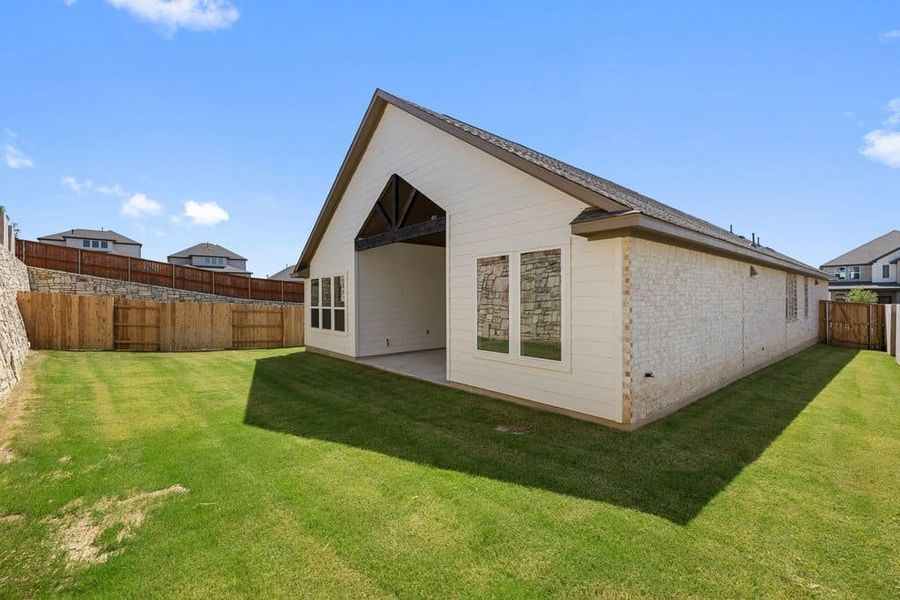 Exterior details and patio area of a home in Lariat, Liberty Hill (Image 22). Exterior details and patio area of a home in Lariat, Liberty Hill (Image 22).