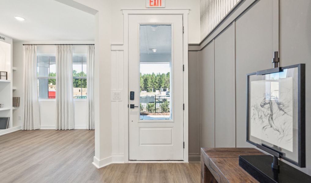 Foyer with decorative feature wall Foyer with decorative feature wall