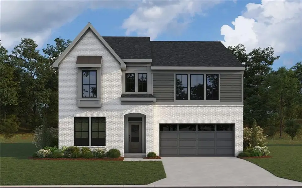 Front exterior of a new home in Twin Lakes, Hoschton, GA, highlighting curb appeal (Image 1). Front exterior of a new home in Twin Lakes, Hoschton, GA, highlighting curb appeal (Image 1).