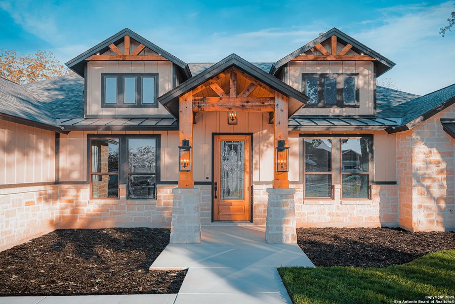 Front exterior of a new home in , La Vernia, TX, highlighting curb appeal (Image 1). Front exterior of a new home in , La Vernia, TX, highlighting curb appeal (Image 1).