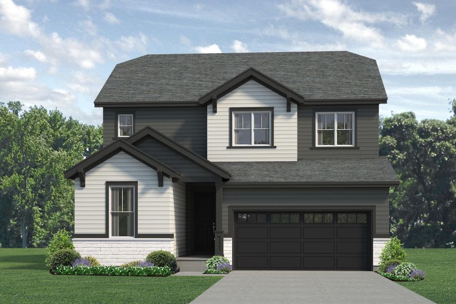 Representative exterior photo of a completed home built from the Jackson by Risewell Homes in Highlands Preserve, Mead, CO (Image 10). Representative exterior photo of a completed home built from the Jackson by Risewell Homes in Highlands Preserve, Mead, CO (Image 10).