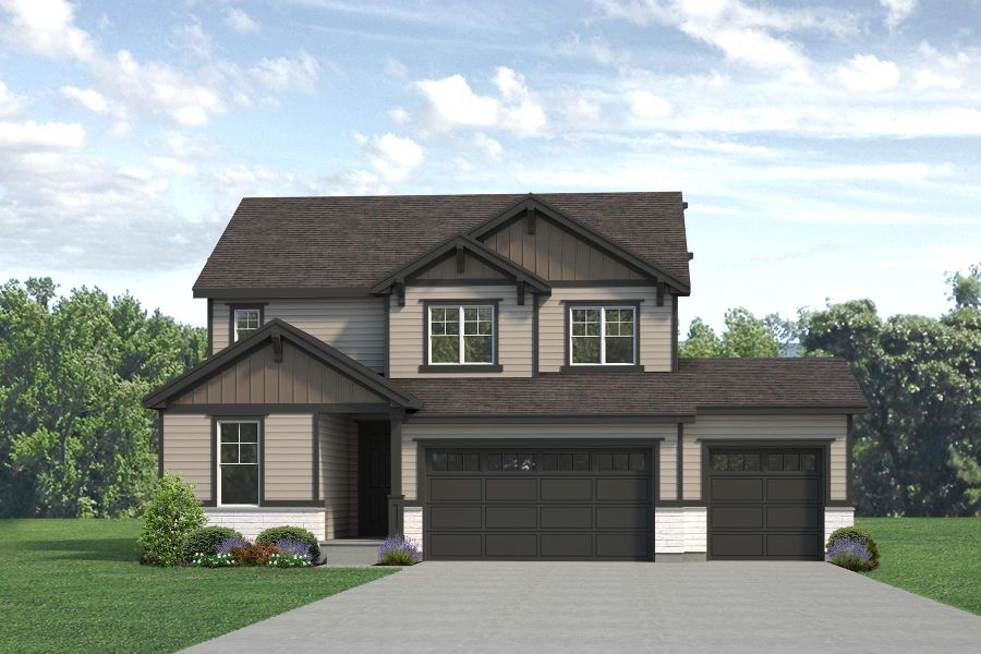 Representative exterior photo of a completed home built from the Jansen by Risewell Homes in Highlands Preserve, Mead, CO (Image 18).