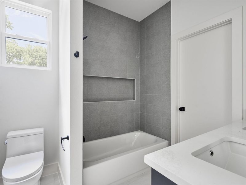 Full bathroom with vanity and shower combination Full bathroom with vanity and shower combination