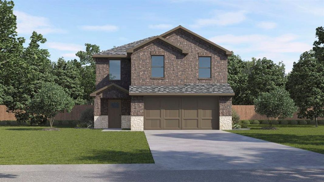 Front exterior of a new home in Creekside Ranch, Blue Ridge, TX, highlighting curb appeal (Image 1). Front exterior of a new home in Creekside Ranch, Blue Ridge, TX, highlighting curb appeal (Image 1).