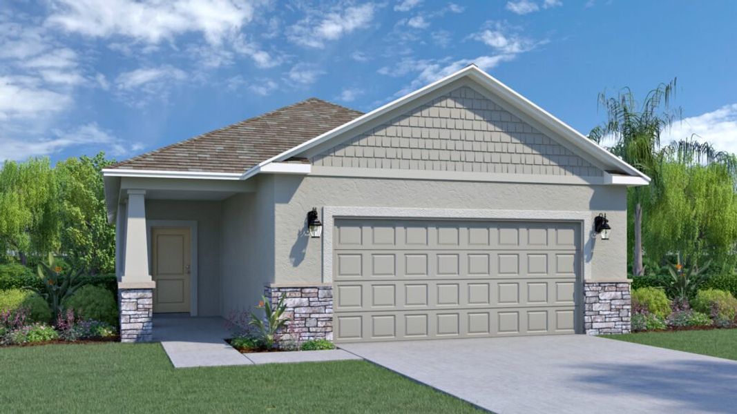 Representative exterior photo of a completed home built from the Paisley by Holiday Builders in Pineapple Grove, Port St. Lucie, FL (Image 8).