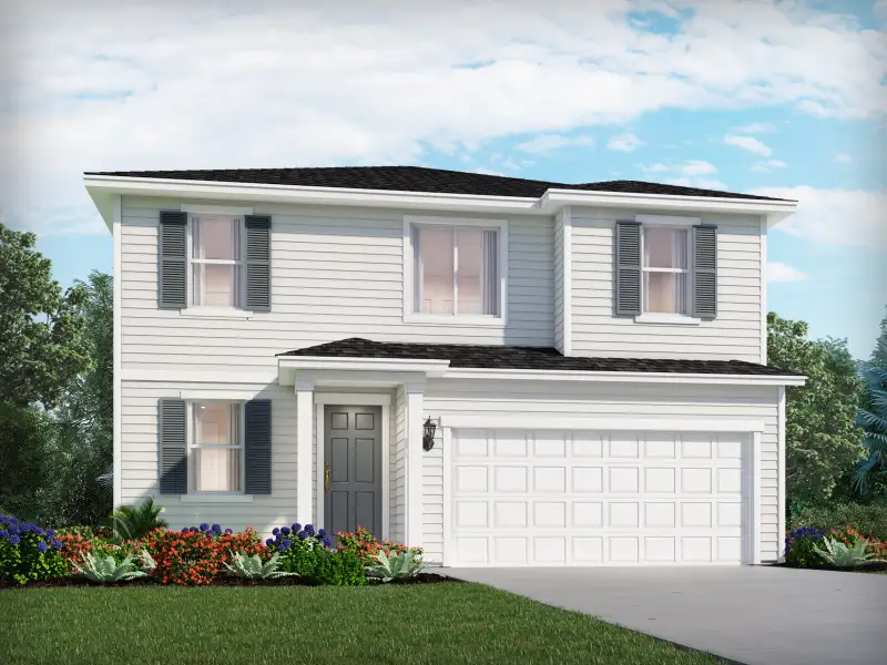 Front exterior of a new home in Lakes at Bella Lago - Premier Series, Green Cove Springs, FL, highlighting curb appeal (Image 1). Front exterior of a new home in Lakes at Bella Lago - Premier Series, Green Cove Springs, FL, highlighting curb appeal (Image 1).
