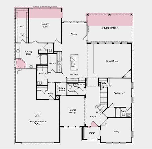 Additional highlights include: Additional upstairs bedroom with bath, extended primary suite, extended covered patio Additional highlights include: Additional upstairs bedroom with bath, extended primary suite, extended covered patio