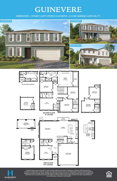 2D floor plan layout for the Guinevere by Hartizen Homes in Estes Reserve, Eustis, FL (Image 2).