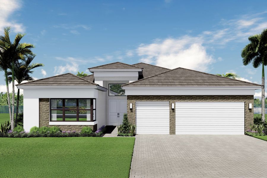 Representative exterior photo of a completed home built from the Julia by GL Homes in Valencia Del Mar (55+), Boynton Beach, FL (Image 13).