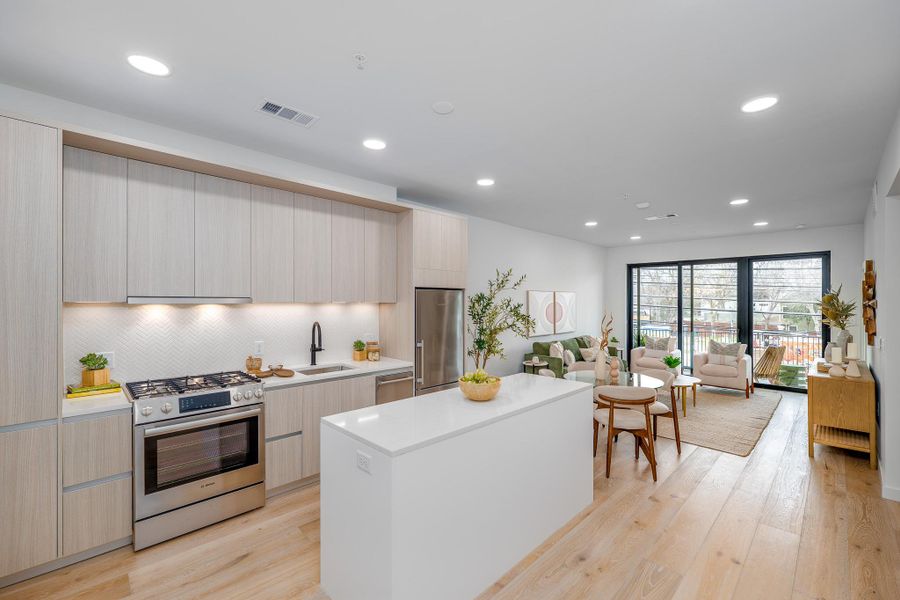 Furnished interior view inside a new home in One Oak, Austin (Image 8). Furnished interior view inside a new home in One Oak, Austin (Image 8).