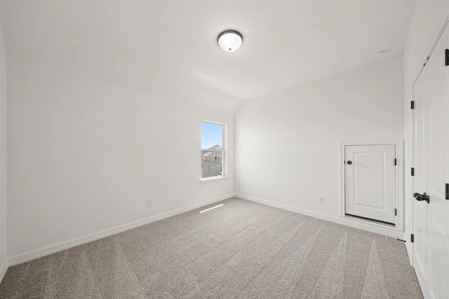 Fourth bedroom. "Note: Sample product photo. Actual exterior and interior selections may vary by homesite. Photo may be virtually staged