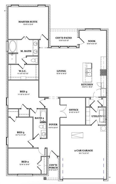 2D floor plan layout of this home in Courts of Bonnie Brae, Denton, TX (Image 2). 2D floor plan layout of this home in Courts of Bonnie Brae, Denton, TX (Image 2).