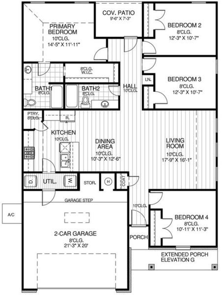 2D floor plan layout for the Cypress by Home Creations in Hill & Dale Ranch, Splendora, TX (Image 3). 2D floor plan layout for the Cypress by Home Creations in Hill & Dale Ranch, Splendora, TX (Image 3).