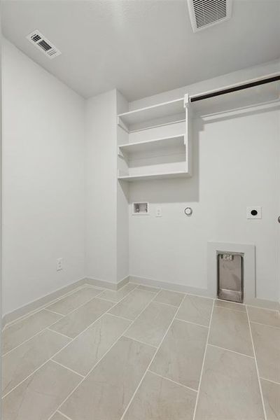 Laundry area with washer hookup, hookup for an electric dryer, and gas dryer hookup Laundry area with washer hookup, hookup for an electric dryer, and gas dryer hookup