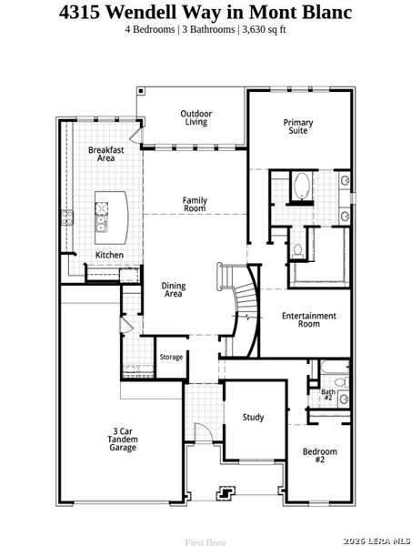 2D floor plan layout of this home in Mont Blanc, Schertz, TX (Image 2).