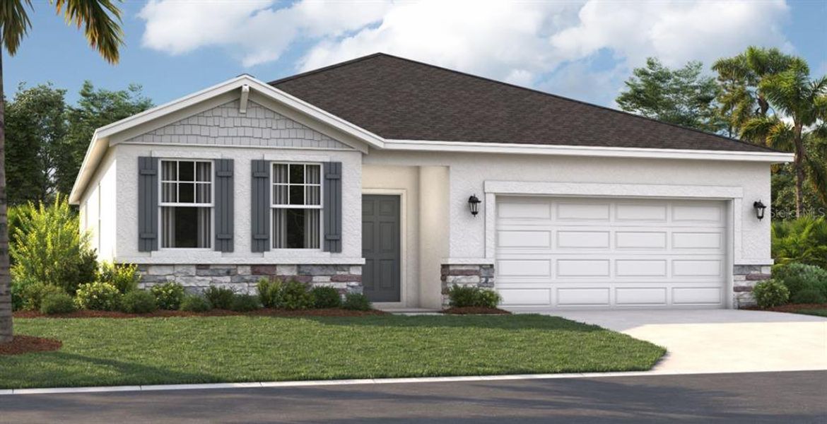 Front exterior of a new home in Groves at Whitemarsh, Leesburg, FL, highlighting curb appeal (Image 1). Front exterior of a new home in Groves at Whitemarsh, Leesburg, FL, highlighting curb appeal (Image 1).