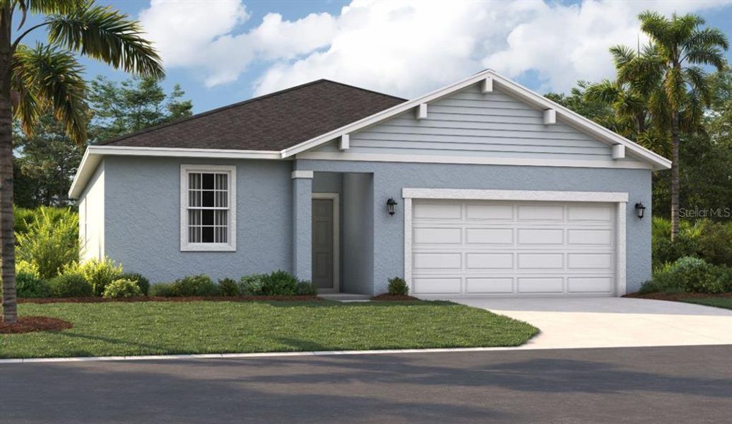 Front exterior of a new home in Sunset Lakes Estates, Mascotte, FL, highlighting curb appeal (Image 1). Front exterior of a new home in Sunset Lakes Estates, Mascotte, FL, highlighting curb appeal (Image 1).