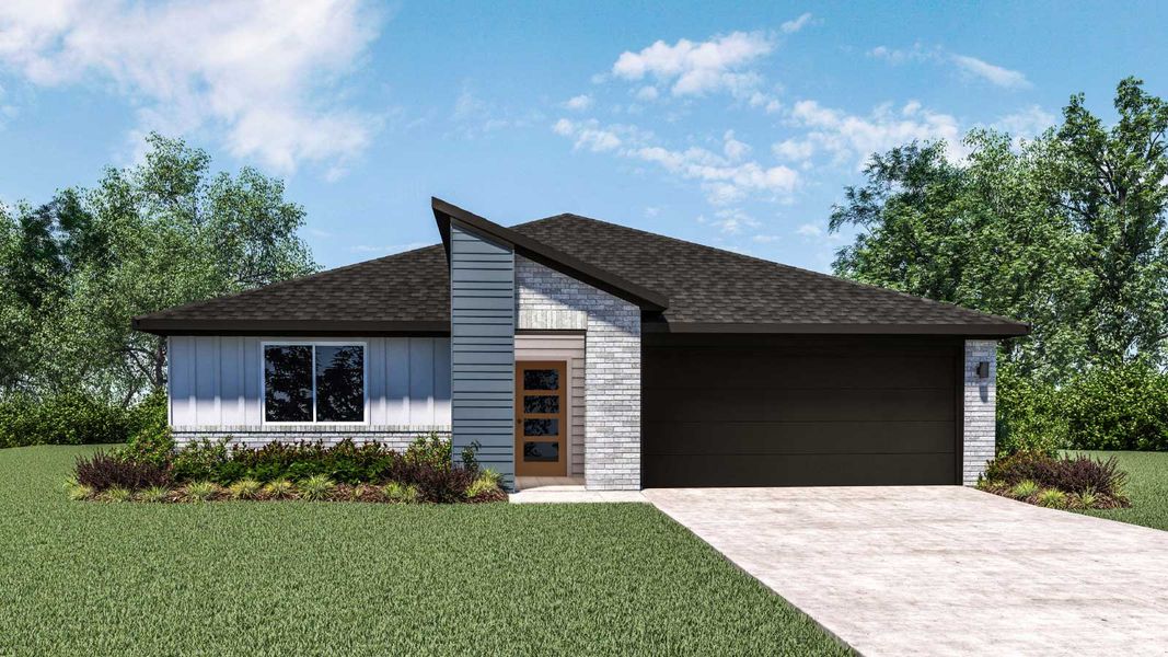 Representative exterior photo of a completed home built from the The Kingston by D.R. Horton in Trails at Wildhorse, Austin, TX (Image 1).