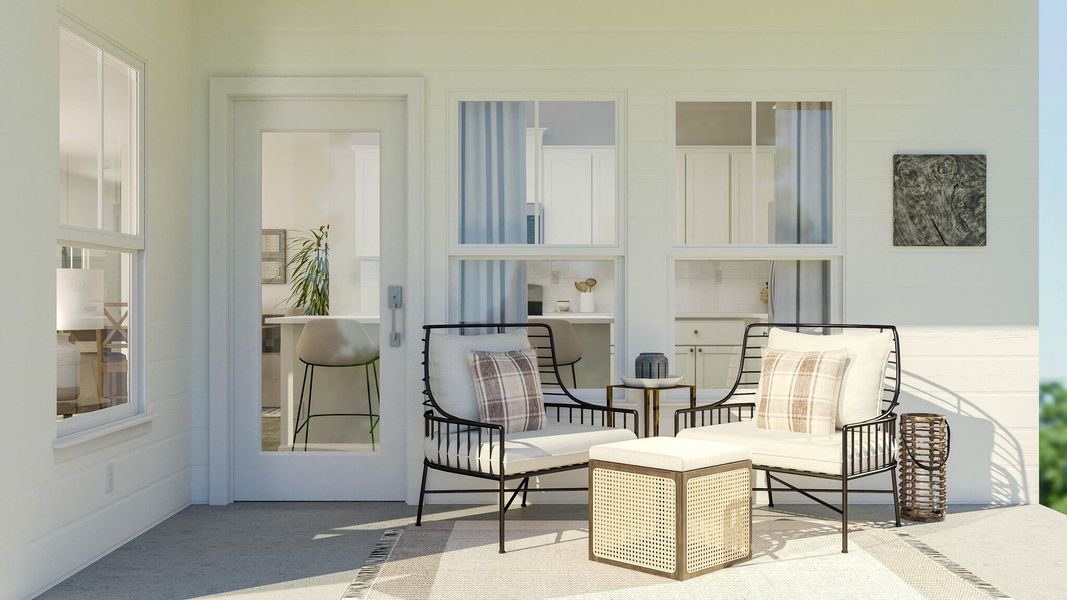 Exterior details and patio area of a home in Horizons at Carnes Crossroads | 55+, Summerville (Image 2).