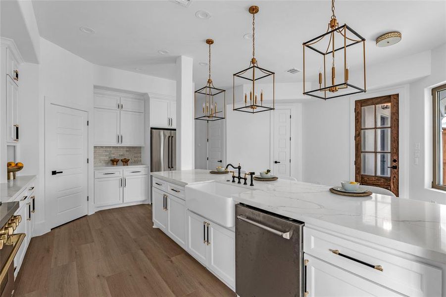 2-toned bridge faucet & fireclay apron-front sink 2-toned bridge faucet & fireclay apron-front sink