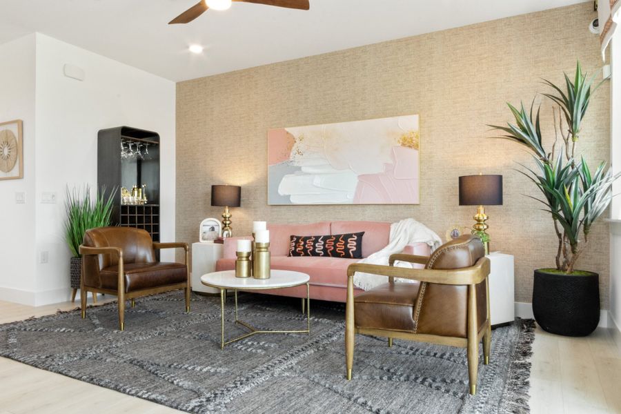 Furnished interior view inside a new home in Willow Grove Townhomes, Melissa (Image 5). Furnished interior view inside a new home in Willow Grove Townhomes, Melissa (Image 5).