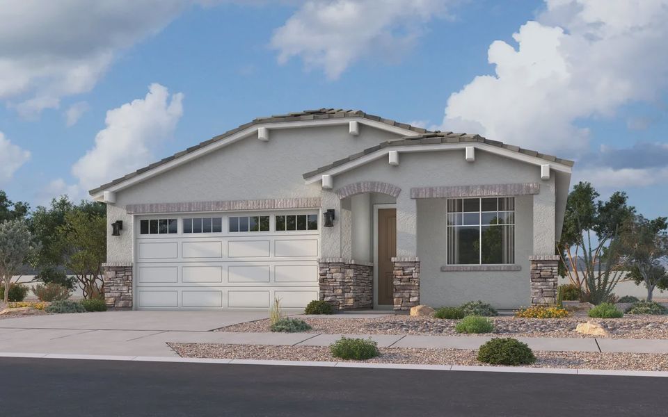 Front exterior of a new home in Avanti at Granite Vista, Waddell, AZ, highlighting curb appeal (Image 21).