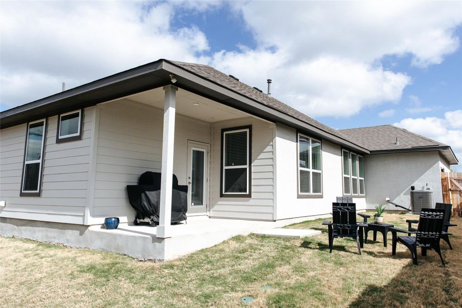 Exterior details and patio area of a home in August Fields, New Braunfels (Image 2).